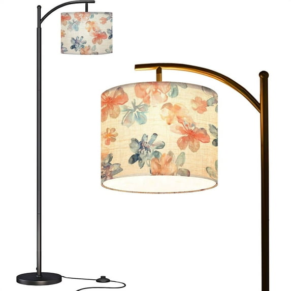 Arc Floor Lamps Seamless pattern green leaves vintage watercolor style Modern LED Adjustable Lampshade Standing Light for Living Room Reading Bedroom Office