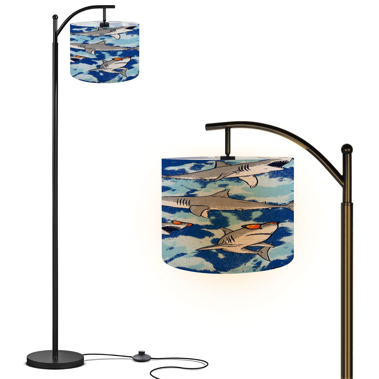 Arc Floor Lamps Seamless pattern sharks dye blue elements Modern LED