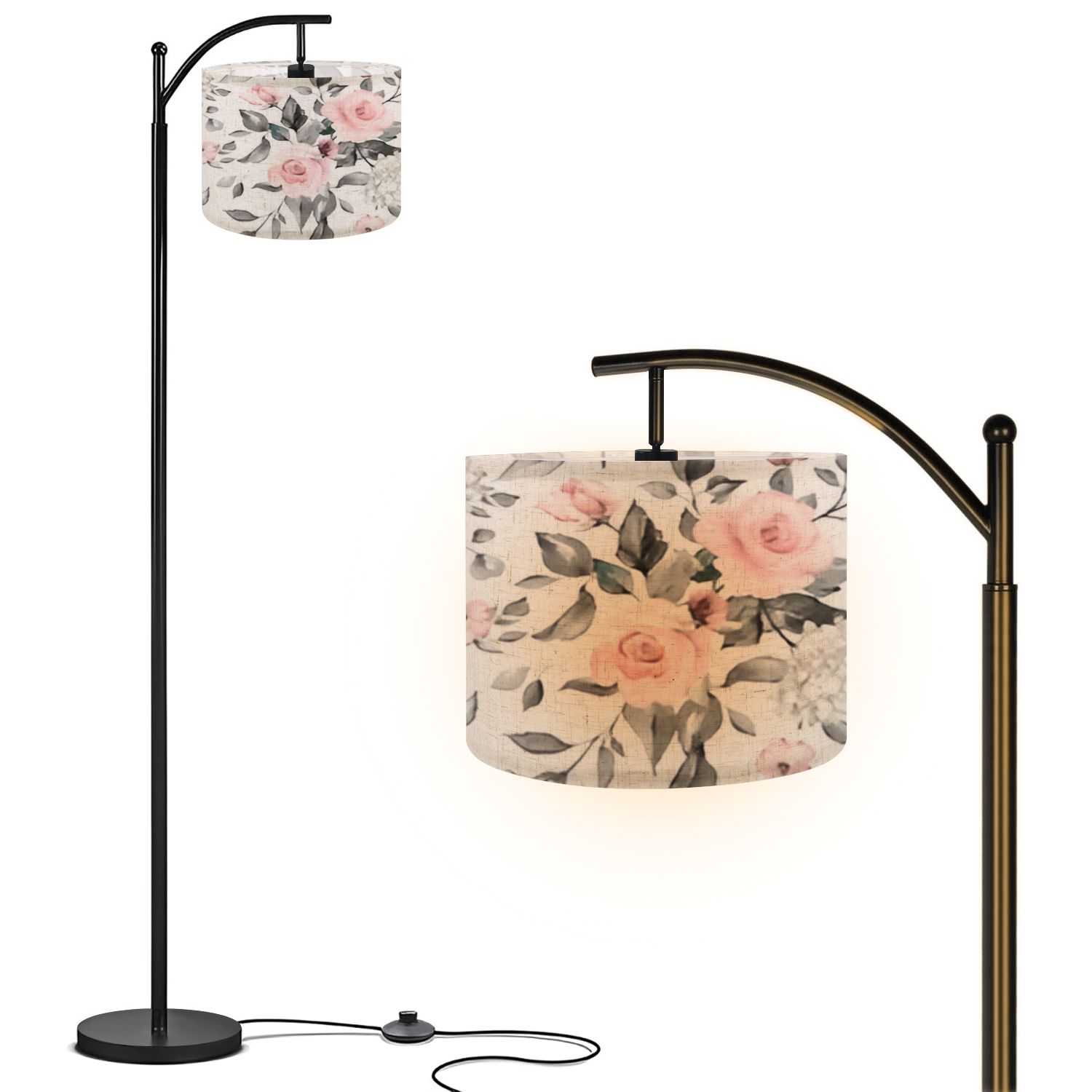Arc Floor Lamps Seamless pattern spring flowers leaves Hand drawn ...