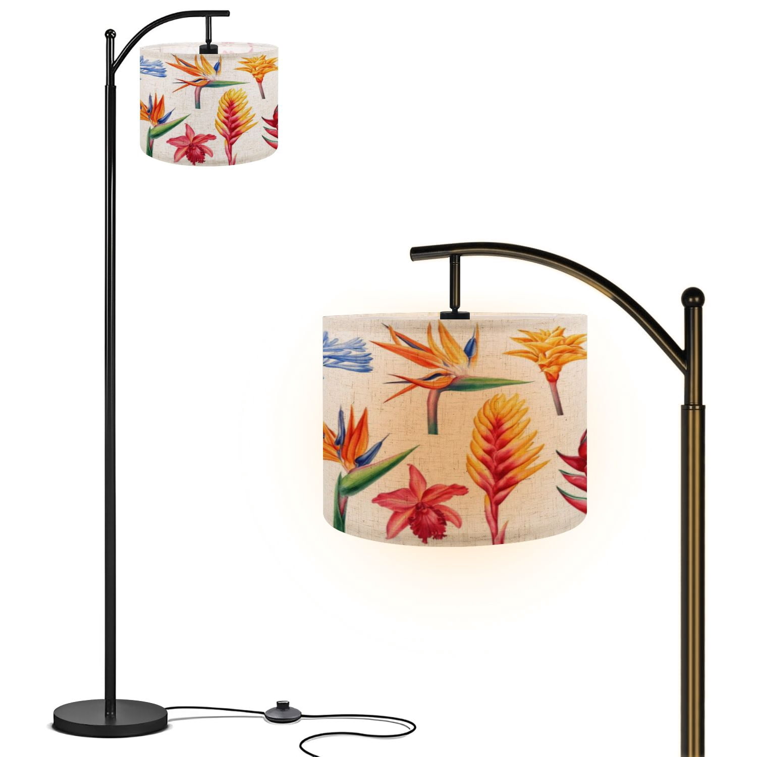Arc Floor Lamps Set tropical flowers white watercolor drawing botanical ...