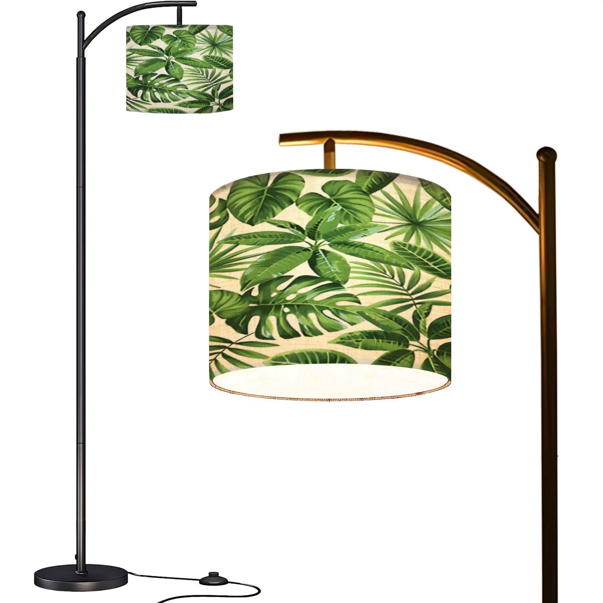 Arc Floor Lamps Tropical seamless pattern exotic palm leaves Modern LED Adjustable Lampshade ...