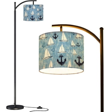 Arc Floor Lamps Vibrant Summer Sailboats Anchors Light Blue Modern LED Adjustable Lampshade Standing Light for Living Room Reading Bedroom Office