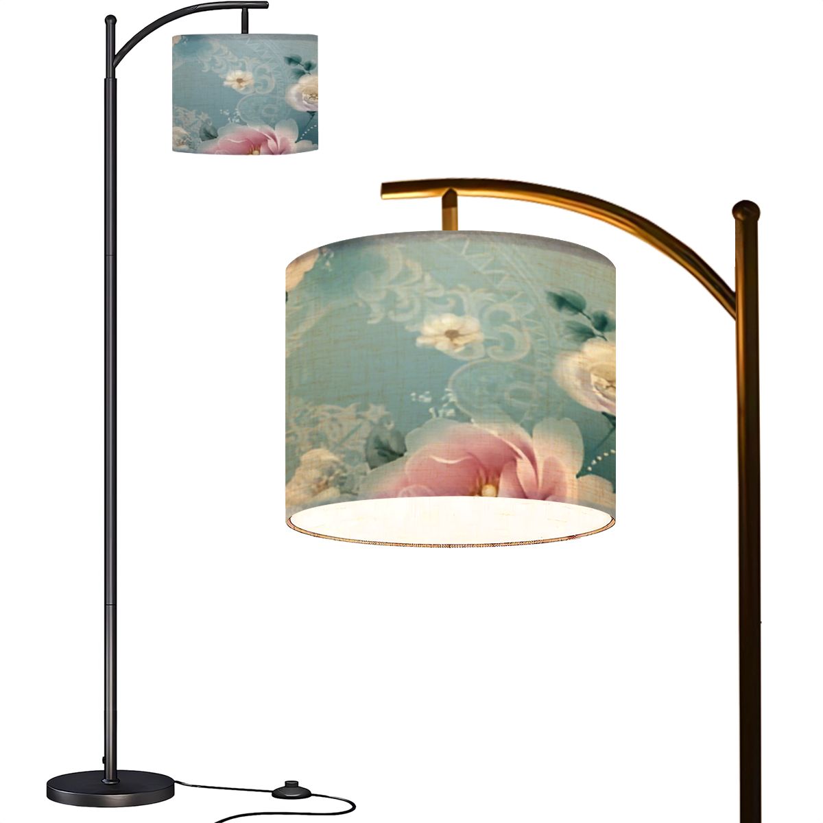 Arc Floor Lamps Watercolor flowers roses peonies paisley Modern LED ...