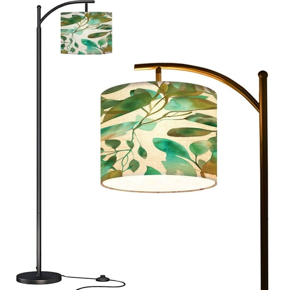 Arc Floor Lamps Watercolor pattern leaves plants dedicated to wedding spring Modern LED Adjustable Lampshade Standing Light for Living Room Reading Bedroom Office