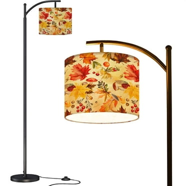 Arc Floor Lamps Wonders Intricate Fall Forest Mushrooms Berries Modern LED Adjustable Lampshade Standing Light for Living Room Reading Bedroom Office