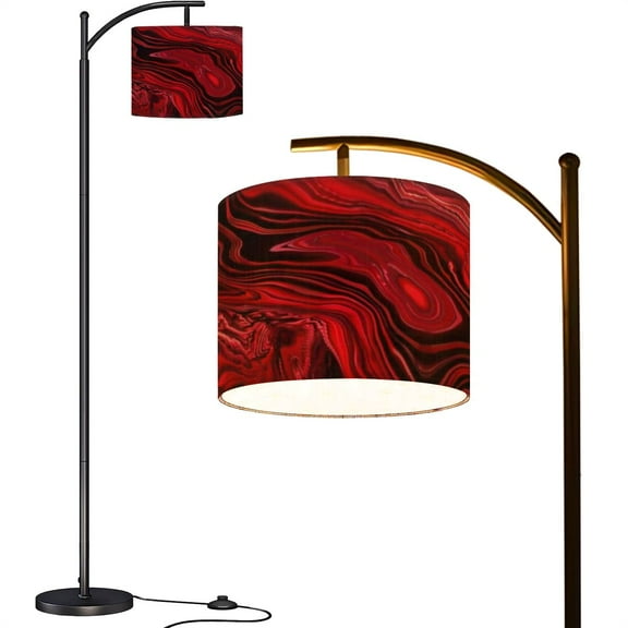 Arc Floor Lamps abstract marble texture fluid flowing red color black pattern Modern LED Adjustable Lampshade Standing Light for Living Room Reading Bedroom Office
