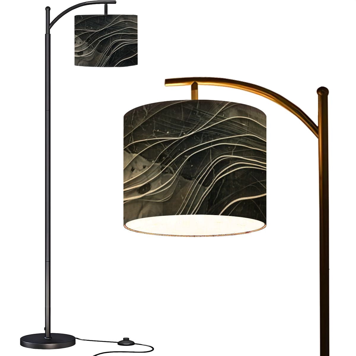 Arc Floor Lamps black abstract marble texture 3d waves Modern LED ...
