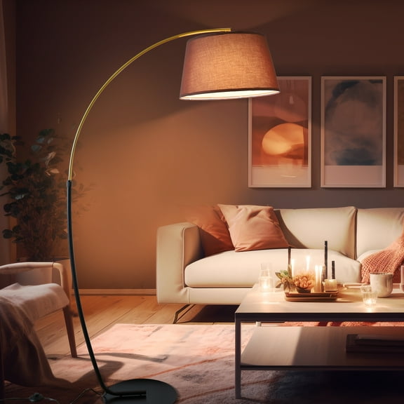 Arc Floor Lamps for Living Room 74 inch Tall Gold & Black Pole with 15W Dimmable RGB Bulb