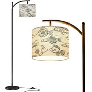 Arc Floor Lamps hand drawn set different fish white Childrens Modern LED Adjustable Lampshade Standing Light for Living Room Reading Bedroom Office