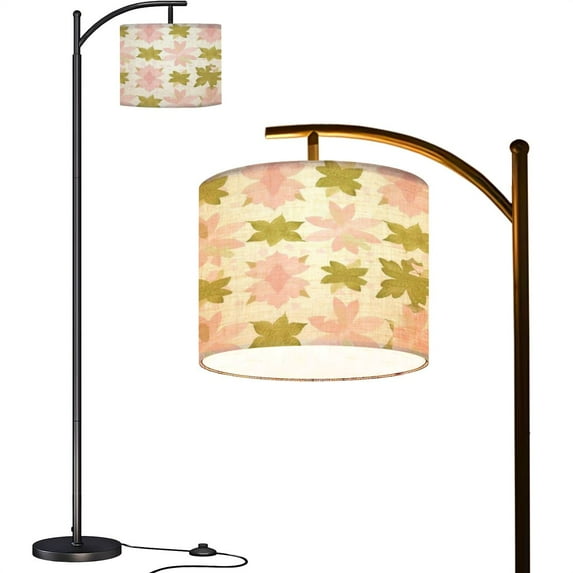 Arc Floor Lamps seamless pattern pink flowers seamless pink gold flowers up down white Modern LED Adjustable Lampshade Standing Light for Living Room Reading Bedroom Office