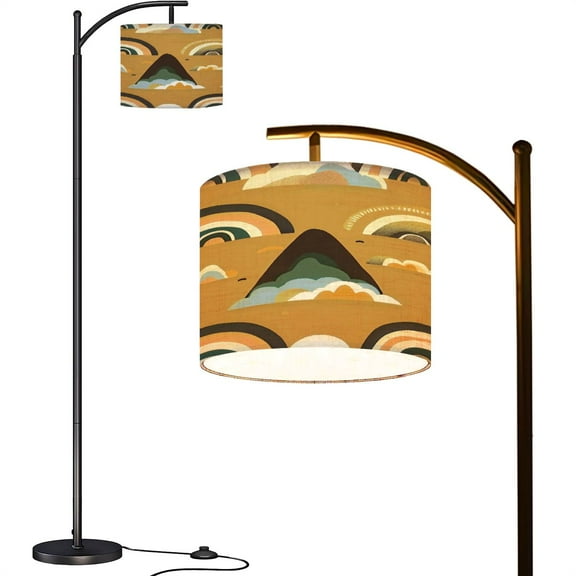 Arc Floor Lamps seamless pattern rainbow clouds rain drops brown tones square seamless Modern LED Adjustable Lampshade Standing Light for Living Room Reading Bedroom Office