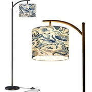 Arc Floor Lamps seamless traditional Indian blue paisley pattern Modern LED Adjustable Lampshade Standing Light for Living Room Reading Bedroom Office