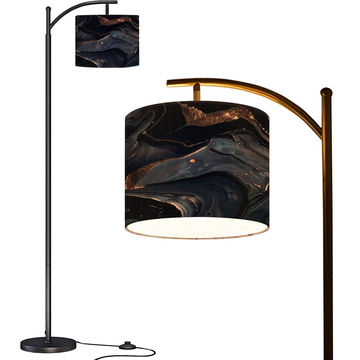 Arc Floor Lamps texture colorful dark marble surface curved golden ...