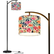 Arc Floor Lamps watercolor floral pattern boho for woman fabrics decoration Modern LED Adjustable Lampshade Standing Light for Living Room Reading Bedroom Office