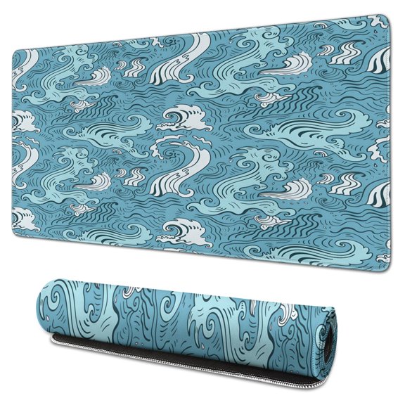 Arc Green Waves desk Mouse Padwaterproof,rubber+multispandexnon Slip Gaming Mouse PadDesk Pad for Office Home Game 31.5x15.7inches