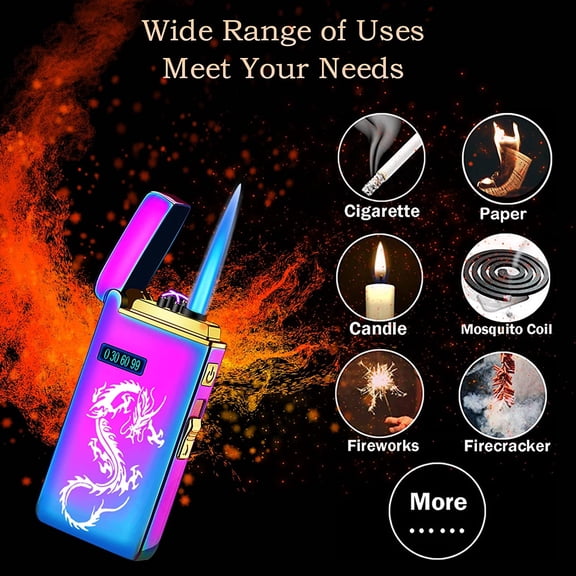 Arc Jet Flame Torch 2 in 1 USB Rechargeable Lighter with Battery Indicator, Windproof, Refillable Butane, Cycle Charge Plasma (Ice Blue)