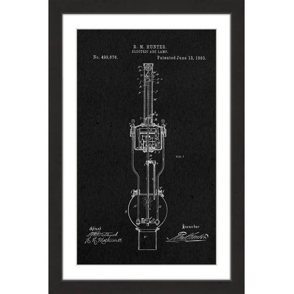 "Arc Lamp 1893 Black Paper" Framed Painting Art Print, 12" x 1.5"