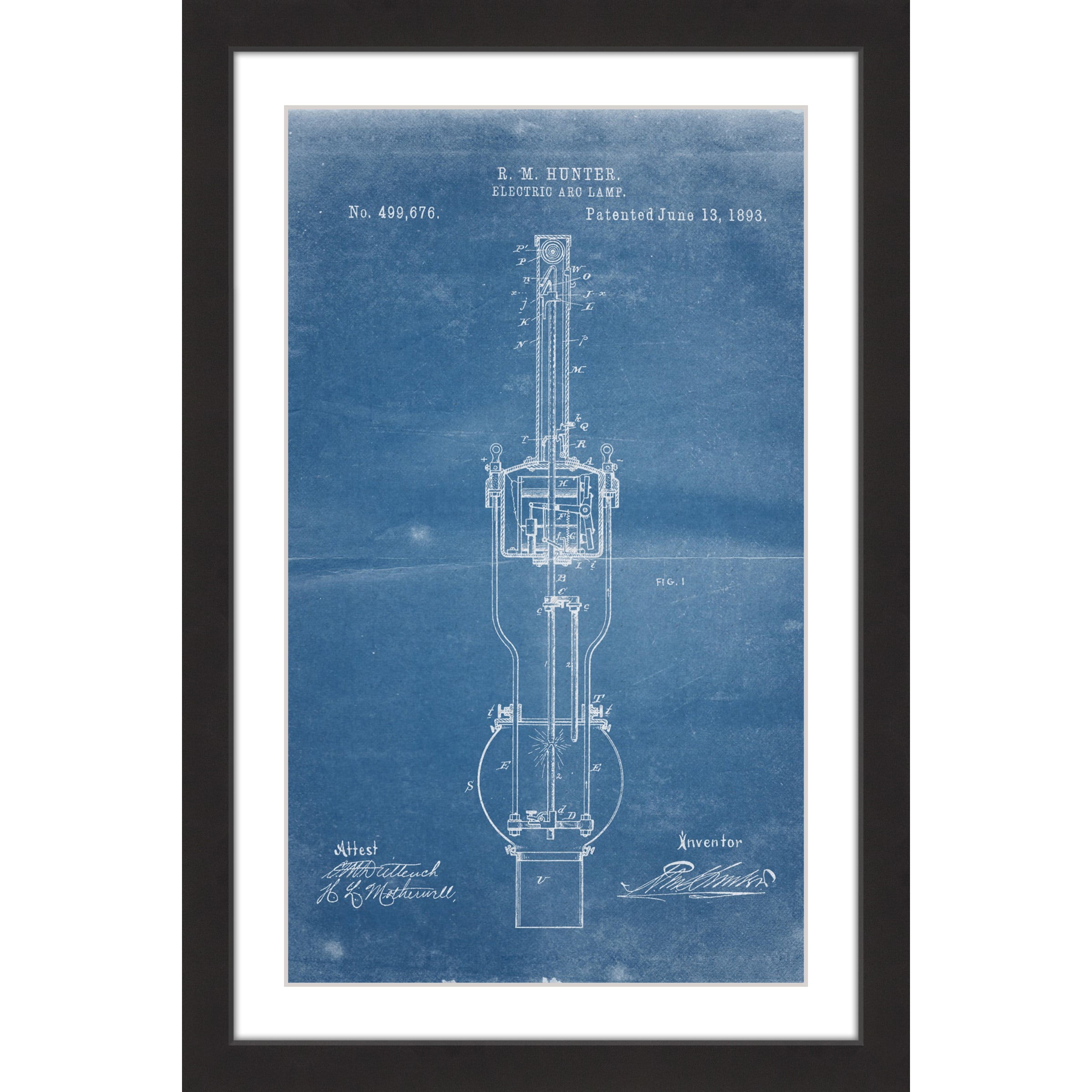 "Arc Lamp 1893 Blueprint" Framed Painting Art Print, 30" x 1.5"