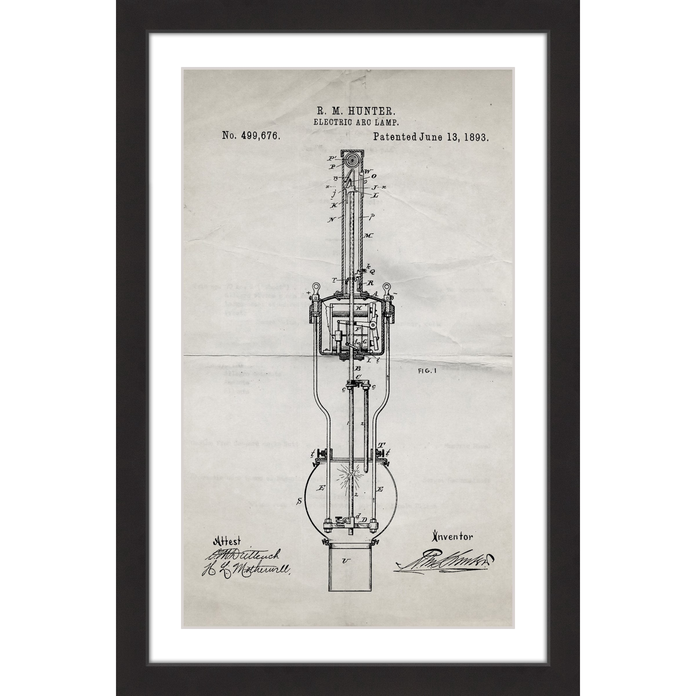 "Arc Lamp 1893 Old Paper" Framed Painting Print