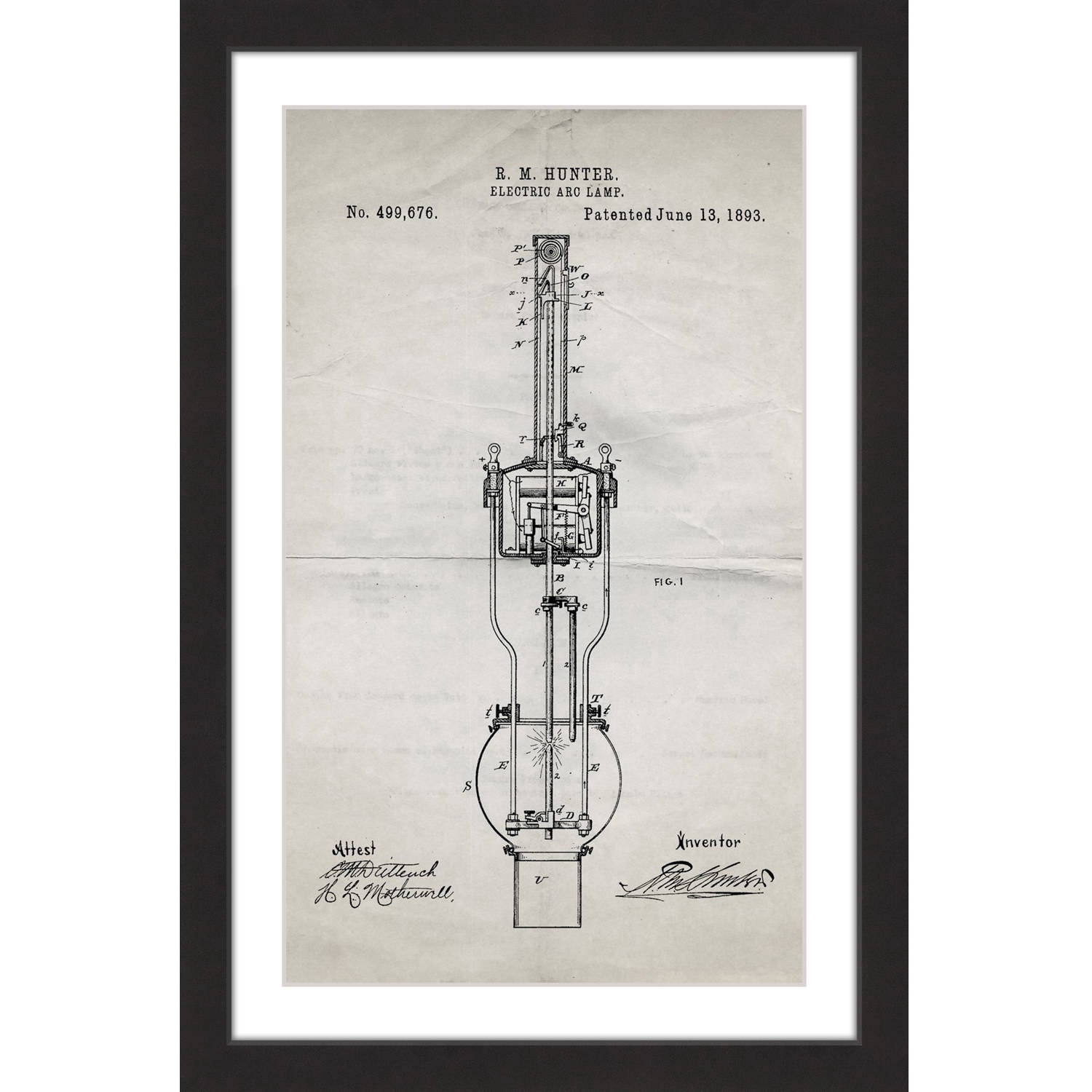 "Arc Lamp 1893 Old Paper" Framed Painting Print