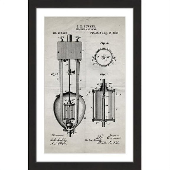 "Arc Lamp 2 1893 Old Paper" Framed Painting Art Print, 12" x 1.5"