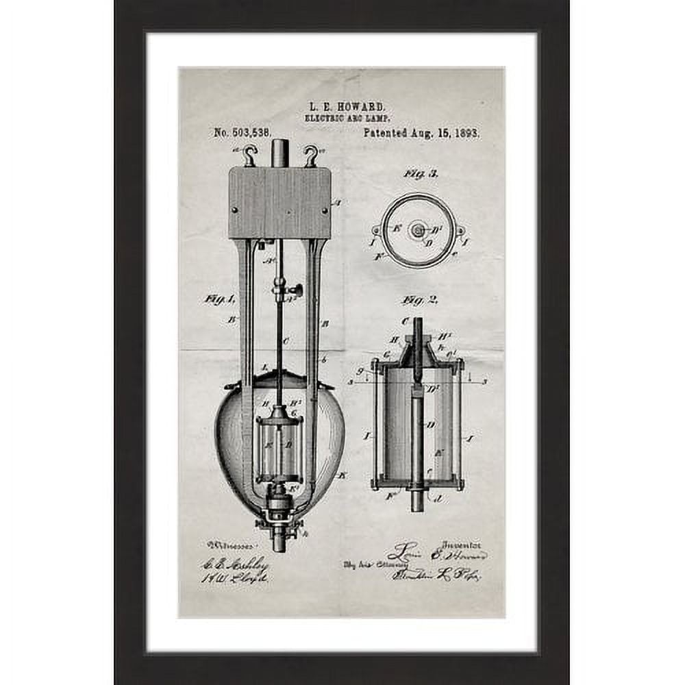 "Arc Lamp 2 1893 Old Paper" Framed Painting Art Print, 24" x 1.5"