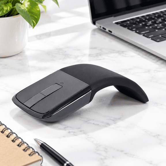 Arc Mouse Foldable Slim And Portable Mini Wirelessputer Travel Folding Optical Touch Mice For Laptop Tablet - Black