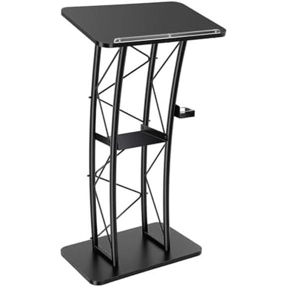Arc Podium, Curved Metal Lectern w/Cup Holder Podium Stand Portable Pulpitsw for for Churches, Speaker, Wedding, Classroom, Conference$$Office