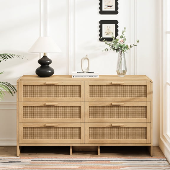 Arc Shaped 6 - Drawer Rattan Storage Unit | Meets Diverse Storage Needs in Home | Durable Particle Board and Solid Wood | Solves Load - Bearing Worries