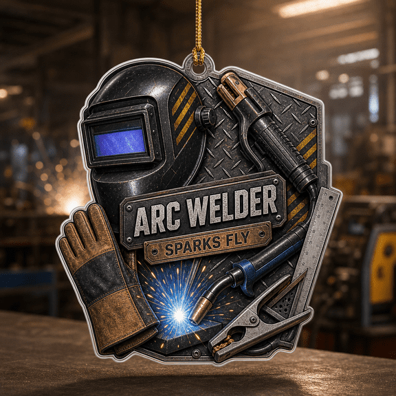 Arc Welder 2D Flat Acrylic Ornament with Welding Helmet, Sparks Fly Gift