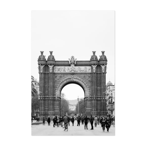 Arc de Triomf B&W - Barcelona Catalonia Spain Photography Black and White Architecture Street Photography City Bicycle Travel Poster Scenic Unframed Wall Art Print 32 x 48 inches