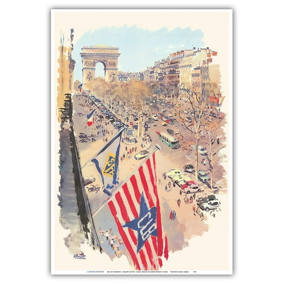 Arc de Triomphe - Champs-Elysées - Paris France - Vintage Travel Poster by Albert Brenet c.1960s - Master Art Print (Unframed) 13in x 19in