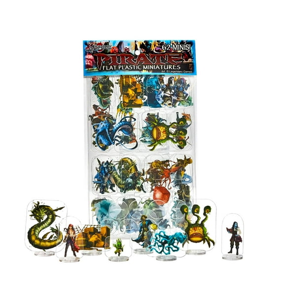 Arcknight Flat Plastic Miniatures: Legendary Games Pirates; 62 Unique Pirate-Themed Minis for DnD 5e and Pathfinder; Affordable, Skinny Figurines for Dungeons and Dragons and other Tabletop RPG games
