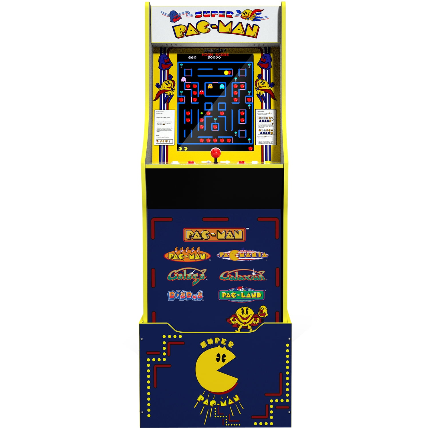 Pacman Riser Box Arcade 1UP Super Pacman Machine, 7 Games in 1 Retro Video Game Cabinet ...