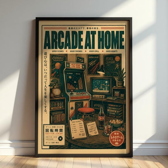 Arcade At Home Retro Japanese Gaming Room Wall Art Vintage Arcade Print, Unframed Paper Print