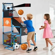 مجموعة كرة السلة الإلكترونية VROGTIK Arcade Hoop Soccer Goal LED لوحة النتائج للأطفال