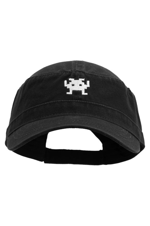 Arcade Game Icon Embroidered Garment Washed Adjustable Army Cap - Black OSFM