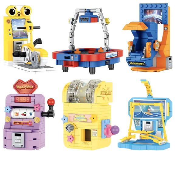 Arcade Game Machine Building Blocks Set, Mini Retro Gaming Station Collectible Models, Creative Birthday Gift, Home Office Table Centerpiece 6 Packs