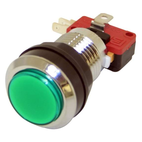 Arcade Game Silver Plated Illuminated Pushbutton (Green)