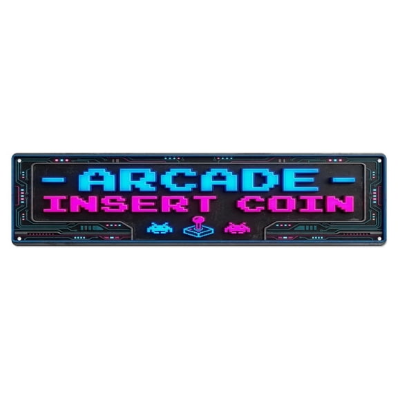 Arcade Insert Coin Game Vintage Metal Tin Sign Plaque Wall Decor for Cafe, Club, Garden Metal Poster 4x16Inch