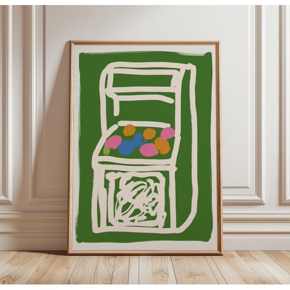 Arcade Machine Poster, Green Gaming Wall Art, Abstract Retro Print, Poster Only