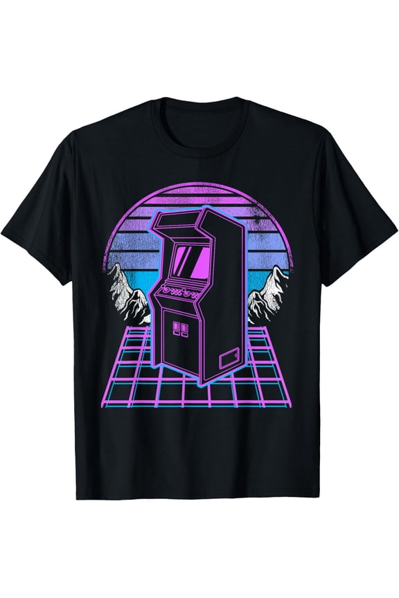Arcade Machine Synthwave 90s Video Games Retro Gaming T-Shirt men and women can wear, black, white, gifts