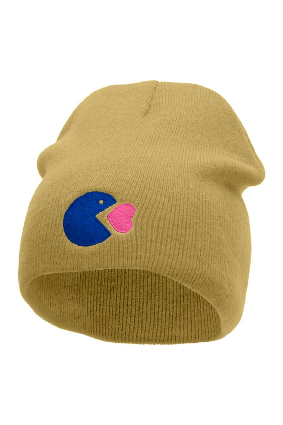 Arcade Man Heart Embroidered 8 inch Acrylic Short Blank Beanie - Khaki OSFM