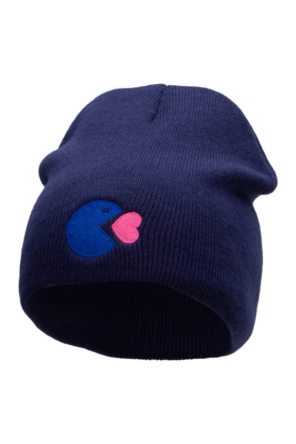 Arcade Man Heart Embroidered 8 inch Acrylic Short Blank Beanie - Navy OSFM