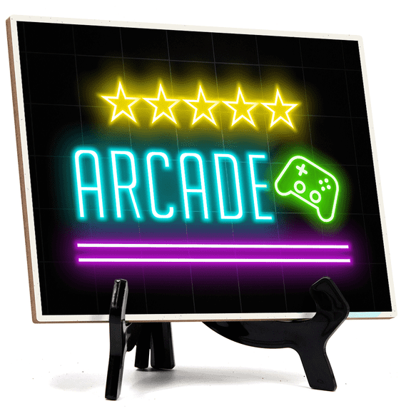 Arcade Neon Style (8x6") Table Sign With Acrylic Easel | Live Streaming Recording Neon Decoration | For Gamers