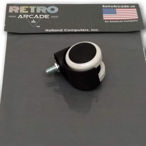 Arcade stool replacement wheel caster, black and white, for use with parts numbers RA-STOOL-RED and