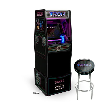 Arcade1UP TRON Arcade with Lit Marquee, Lit Deck Protector, Wifi, and Exclusive Stool Bundle