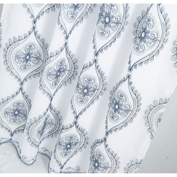 Arcadia Embroidered Window Curtain with Attached Valance 90 inch Navy