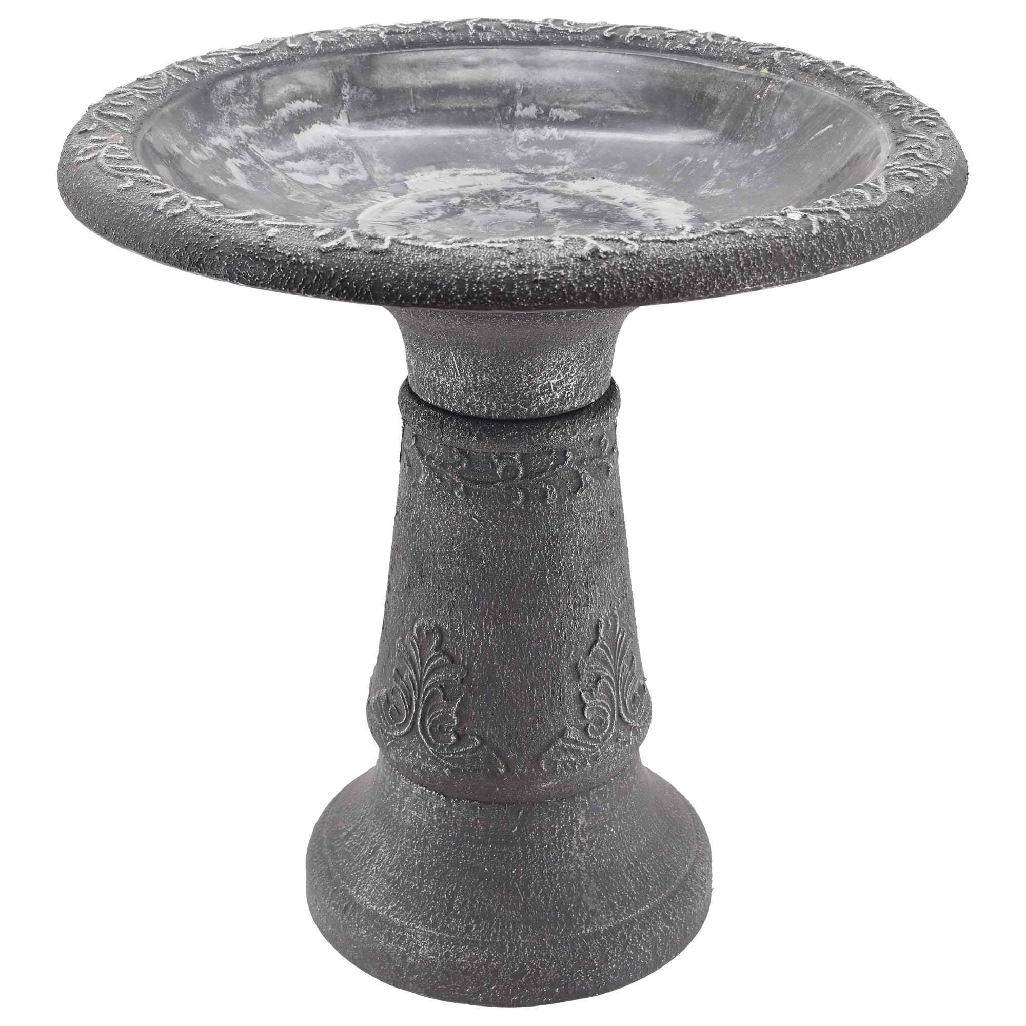 Arcadia Garden Fiberclay Birdbath with Ornate Floral Design