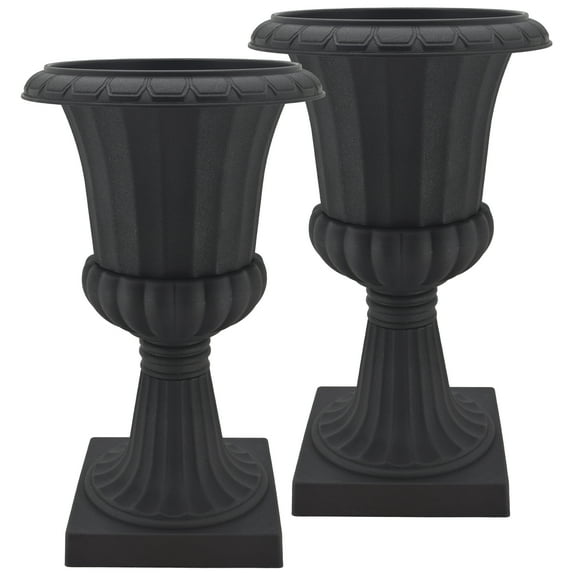 Arcadia Garden Products 10x17" Deluxe Pedestal Urn Planter, Black, Set of 2